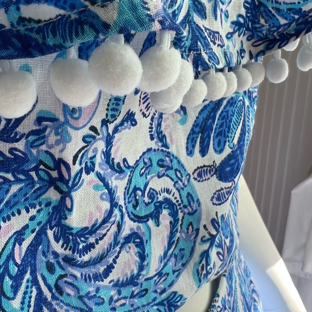 RARE Lilly Pulitzer GRETNA 16 LINEN Skirt Set BAHA BLUE BIRD IS THE WORD NWT - Picture 4 of 15
